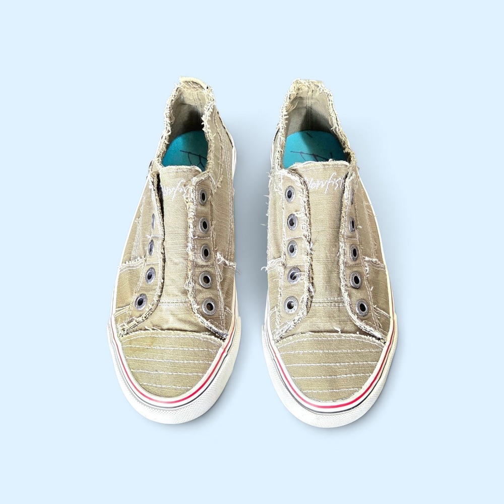 Blowfish Malibu Womens Olive Canvas Frayed Slip On Sneakers Low Top Shoes